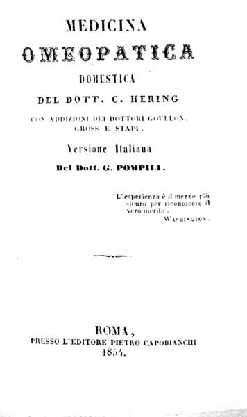 MEDICINA OMEOPATICA DOMESTICA. - Con addizioni dei Dottori Goullon, Gross …