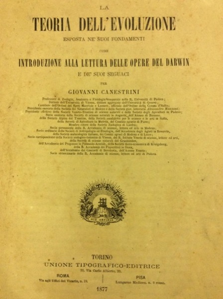LA TEORIA DELL'EVOLUZIONE. - Esposta ne' suoi fondamenti come introduzione …