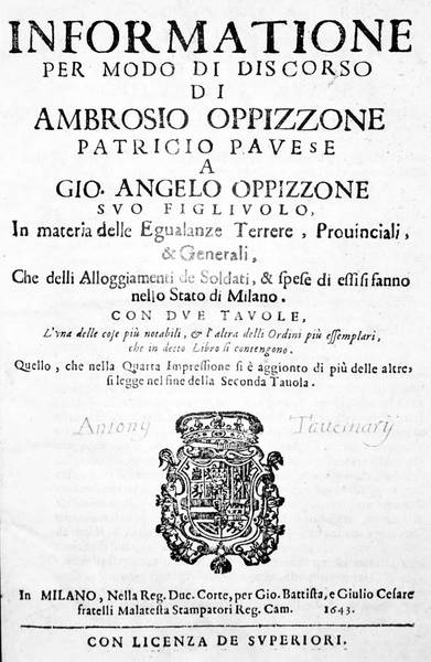 INFORMATIONE PER MODO DI DISCORSO A GIO. ANGELO OPPIZZONE SUO …