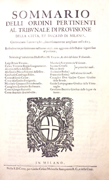 SOMMARIO DELLI ORDINI PERTINENTI AL TRIBUNALE DI PROVISIONE DELLA CITTA' …