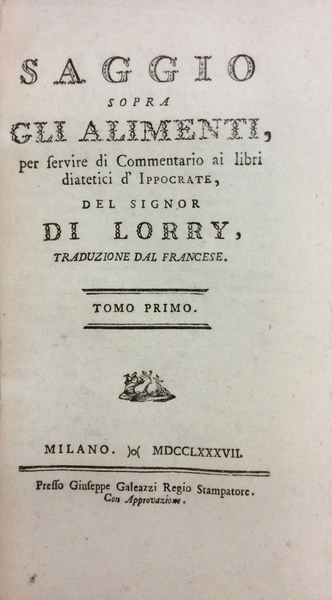 SAGGIO SOPRA GLI ALIMENTI, PER SERVIRE DI COMMENTARIO AI LIBRI …