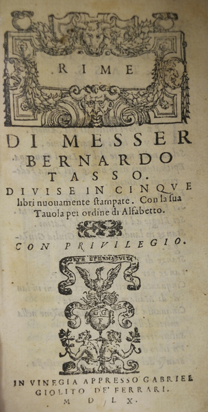 RIME. - Divise in cinque libri nuovamente stampate. Con la …