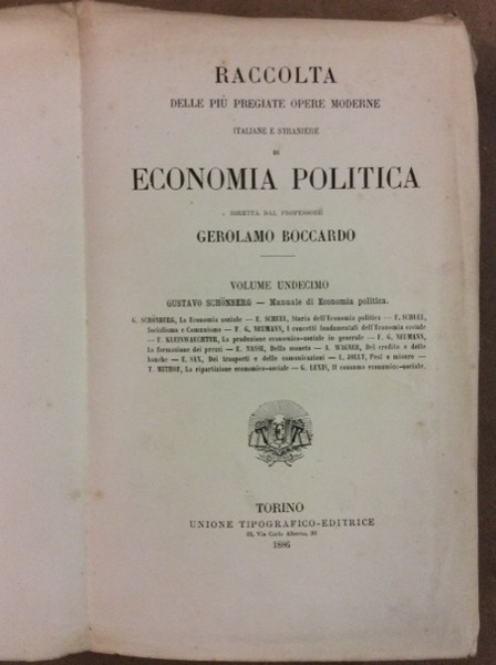 MANUALE DI ECONOMIA POLITICA. - SCHOENBERG G. - La Economia …