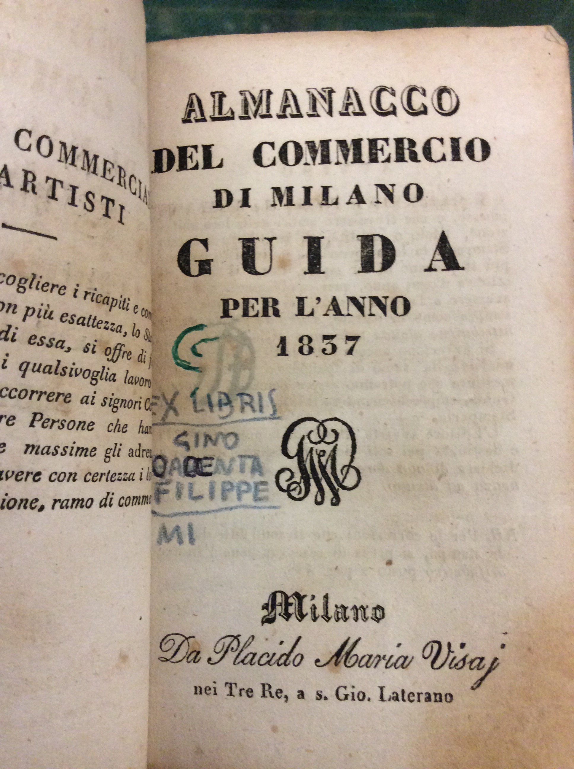 ALMANACCO DEL COMMERCIO DI MILANO. - Guida per l'anno 1837.