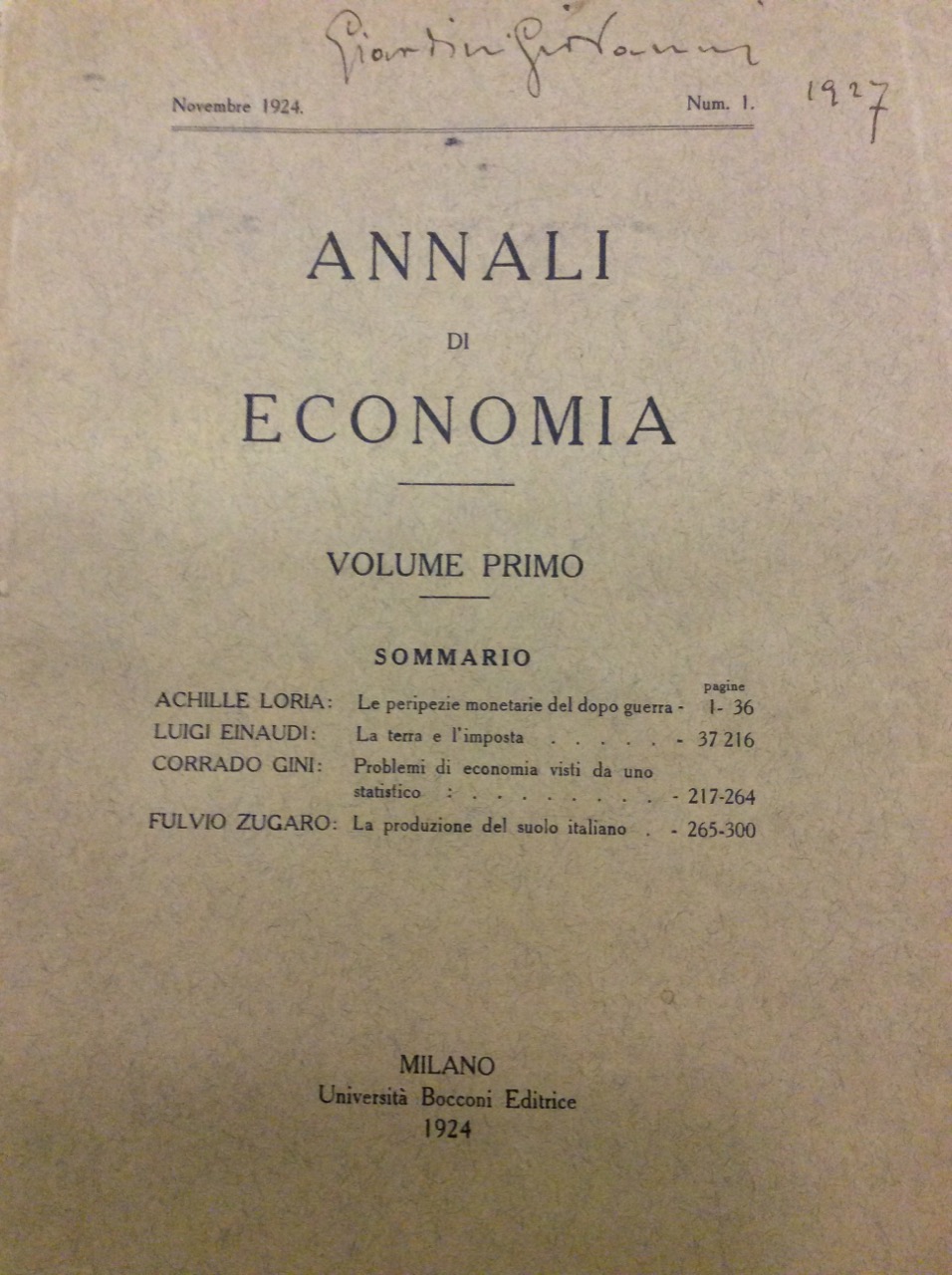 ANNALI DI ECONOMIA. VOLUME I - NN. 1 E 2 …