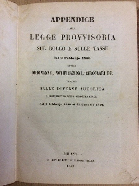 APPENDICE ALLA LEGGE PROVVISORIA SUL BOLLO E SULLE TASSE DEL …
