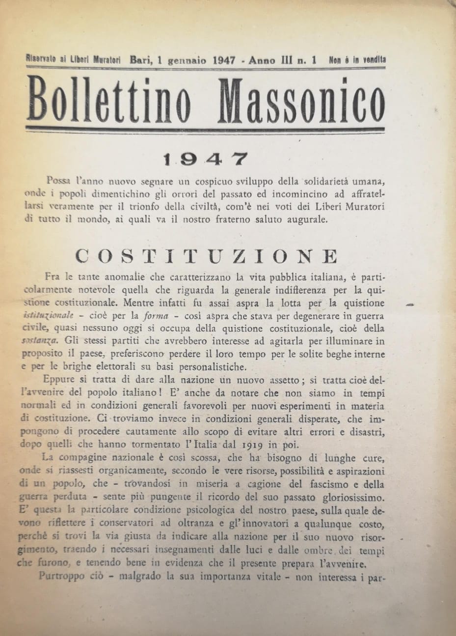 BOLLETTINO MASSONICO. 1947 - ANNO III. - Riservato ai Liberi …