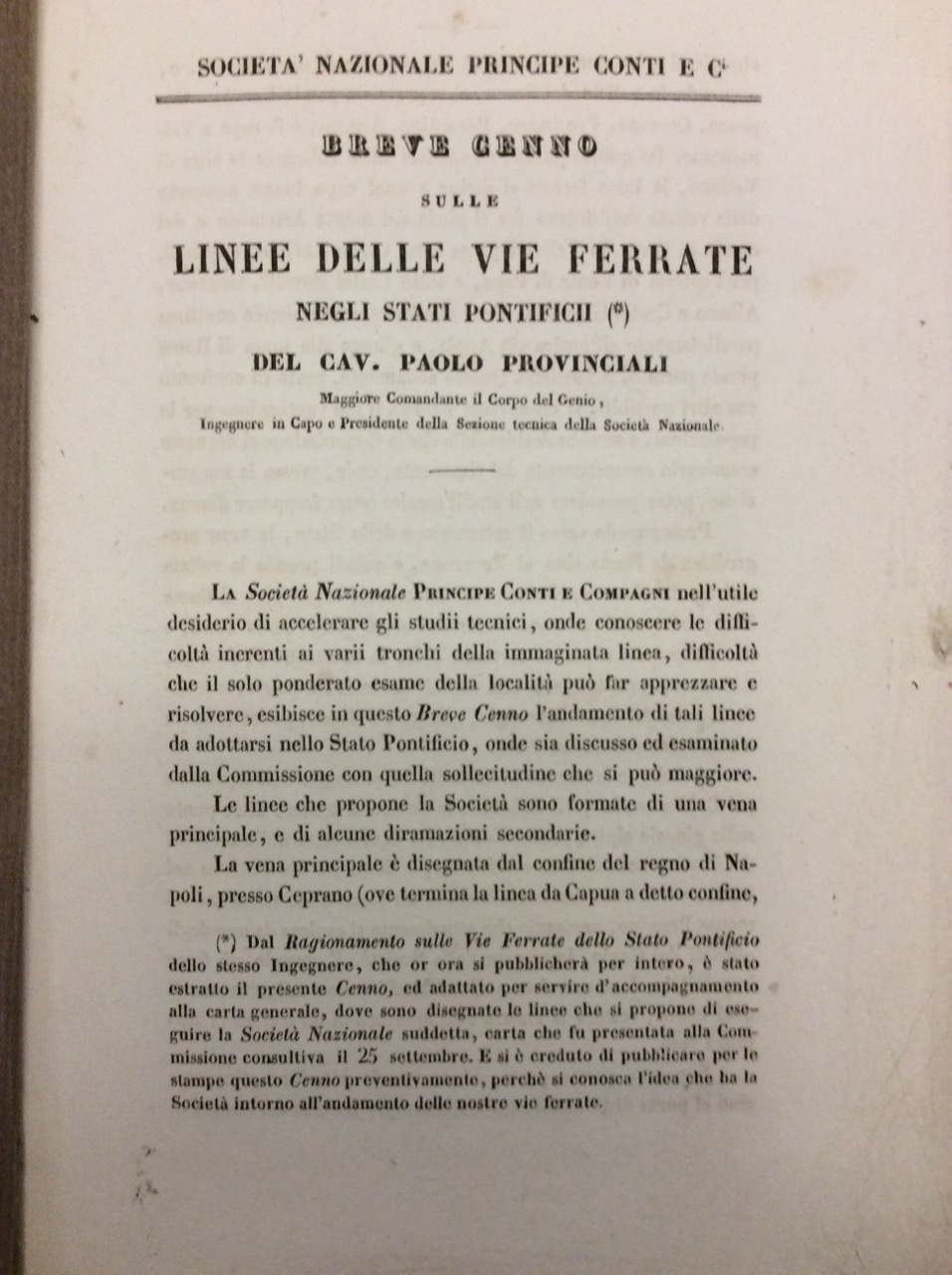 BREVE CENNO SULLE LINEE DELLE VIE FERRATE NEGLI STATI PONTIFICII. …