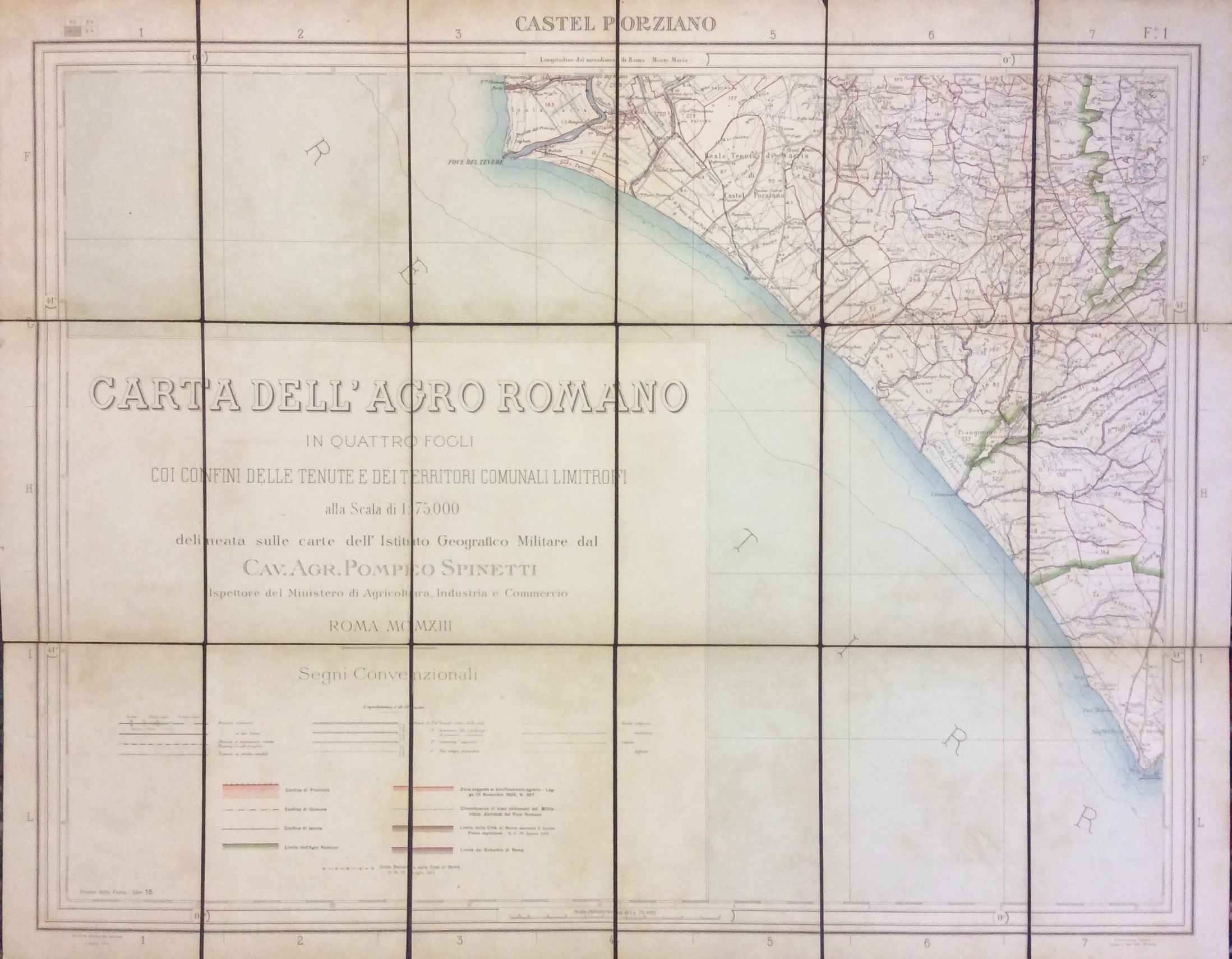 CARTA DELL'AGRO ROMANO IN QUATTRO FOGLI COI CONFINI DELLE TENUTE …