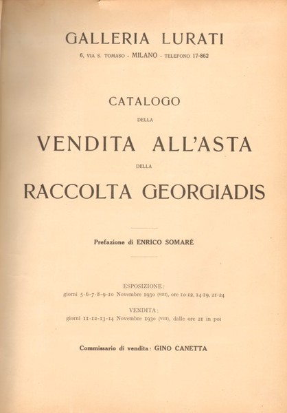 CATALOGO DELLA VENDITA ALL'ASTA DELLA RACCOLTA GEORGIADIS.