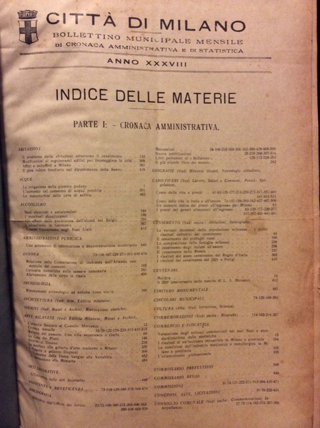 CITTA' DI MILANO. - Bollettino Municipale. Mensile di cronaca amministrativa …