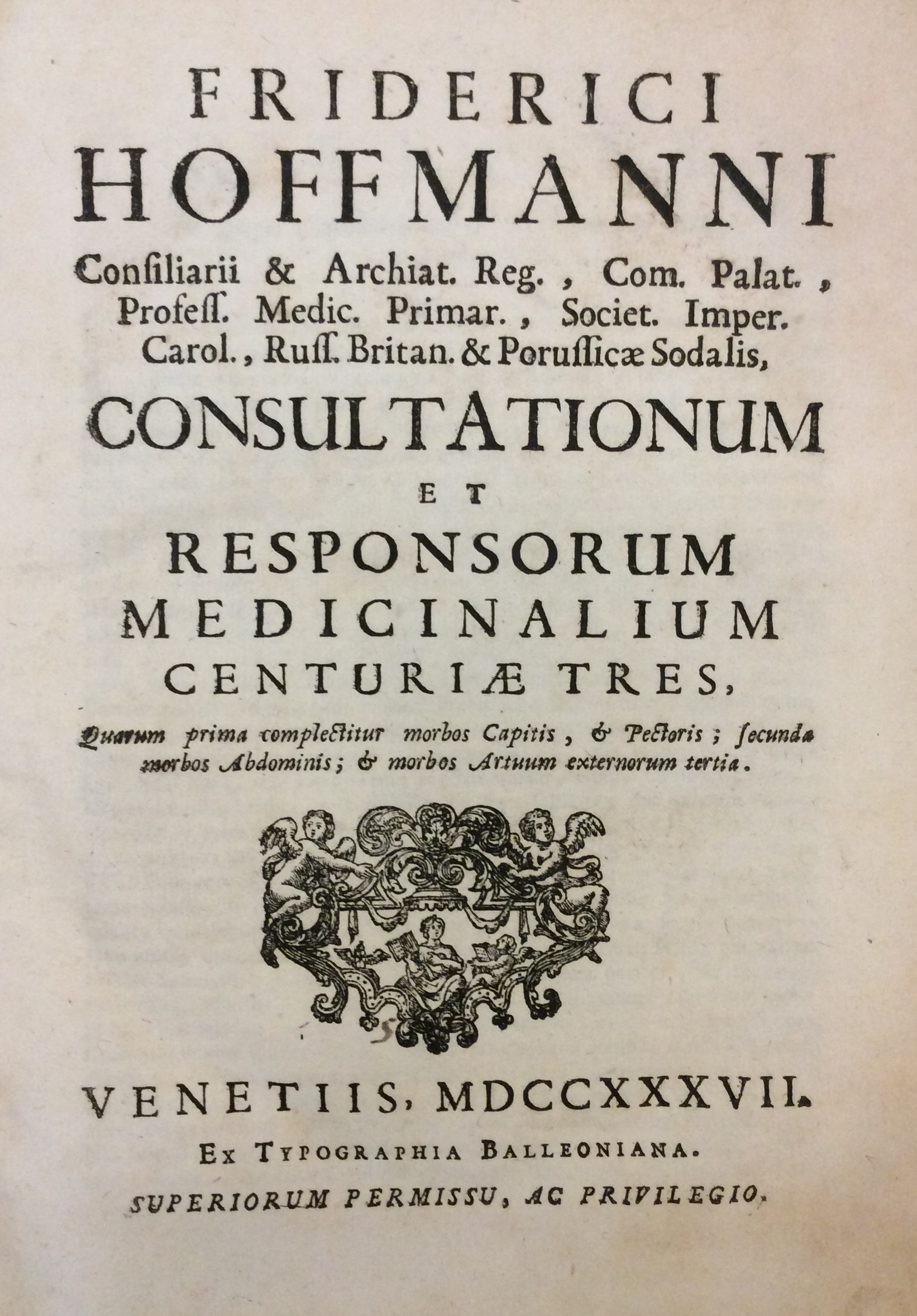CONSULTATIONUM ET RESPONSORUM MEDICINALIUM CENTURIAE TRES.