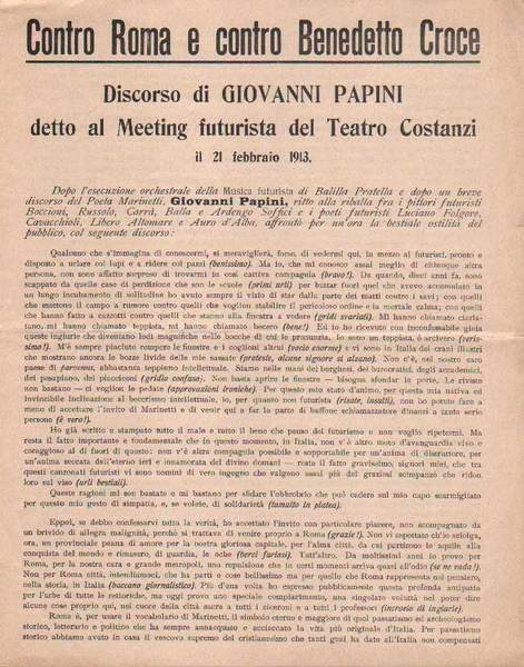 CONTRO ROMA E CONTRO BENEDETTO CROCE. - Discorso di Giovanni …