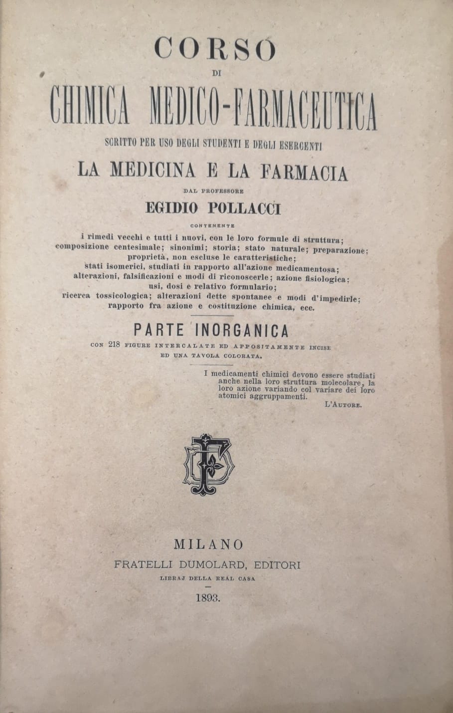CORSO DI CHIMICA MEDICO-FARMACEUTICA SCRITTO PER USO DEGLI STUDENTI E …