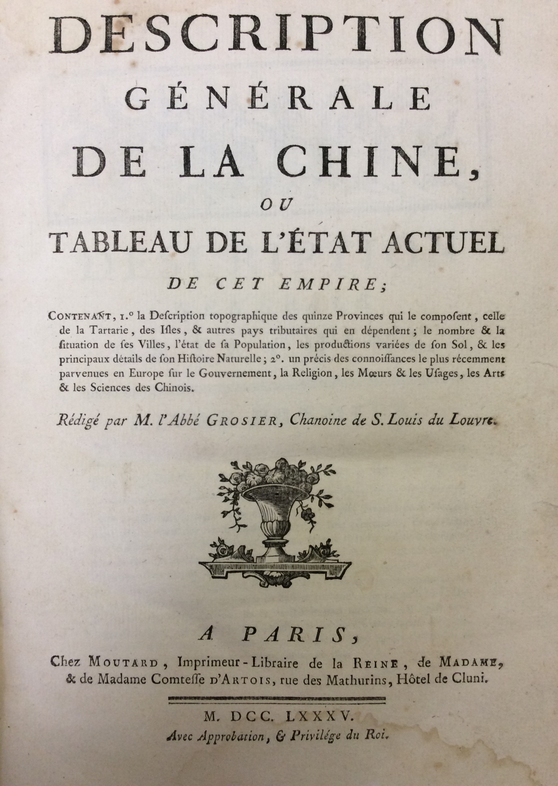 DESCRIPTION GÉNÉRALE DE LA CHINE, OU TABLEAU DE L'ÉTAT ACTUEL …