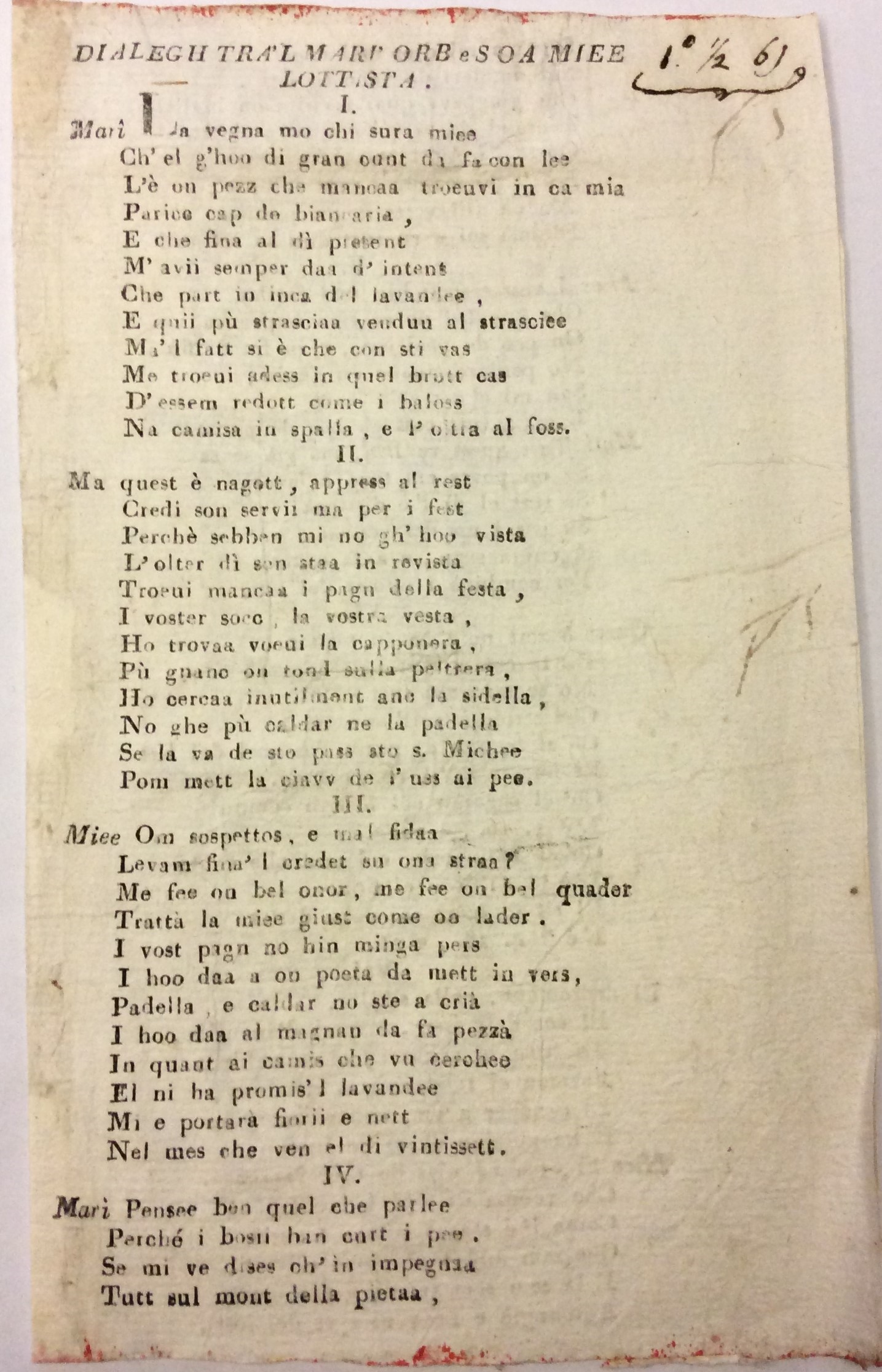 DIALEGH TRA'L MARI'ORB E SOA MIEE LOTTISTA.