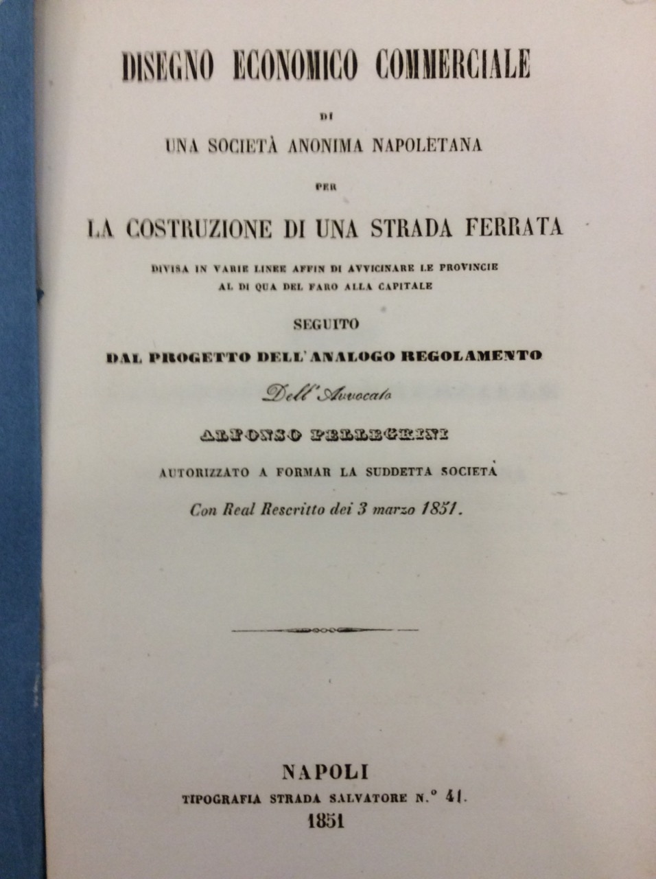 DISEGNO ECONOMICO COMMERCIALE DI UNA SOCIETA' ANONIMA NAPOLETANA PER LA …