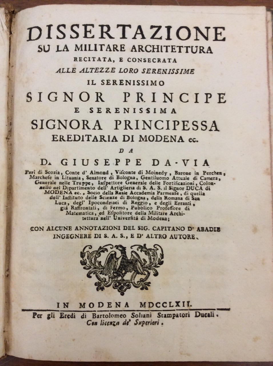 DISSERTAZIONE SU LA MILITARE ARCHITETTURA. - Con alcune annotazioni del …