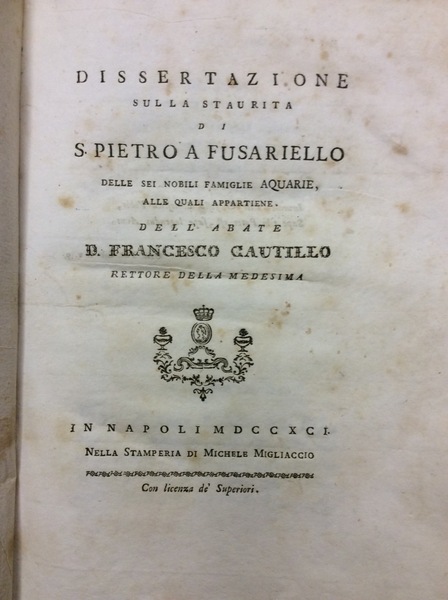 DISSERTAZIONE SULLA STAURITA DI S. PIETRO A FUSARIELLO, DELLE SEI …