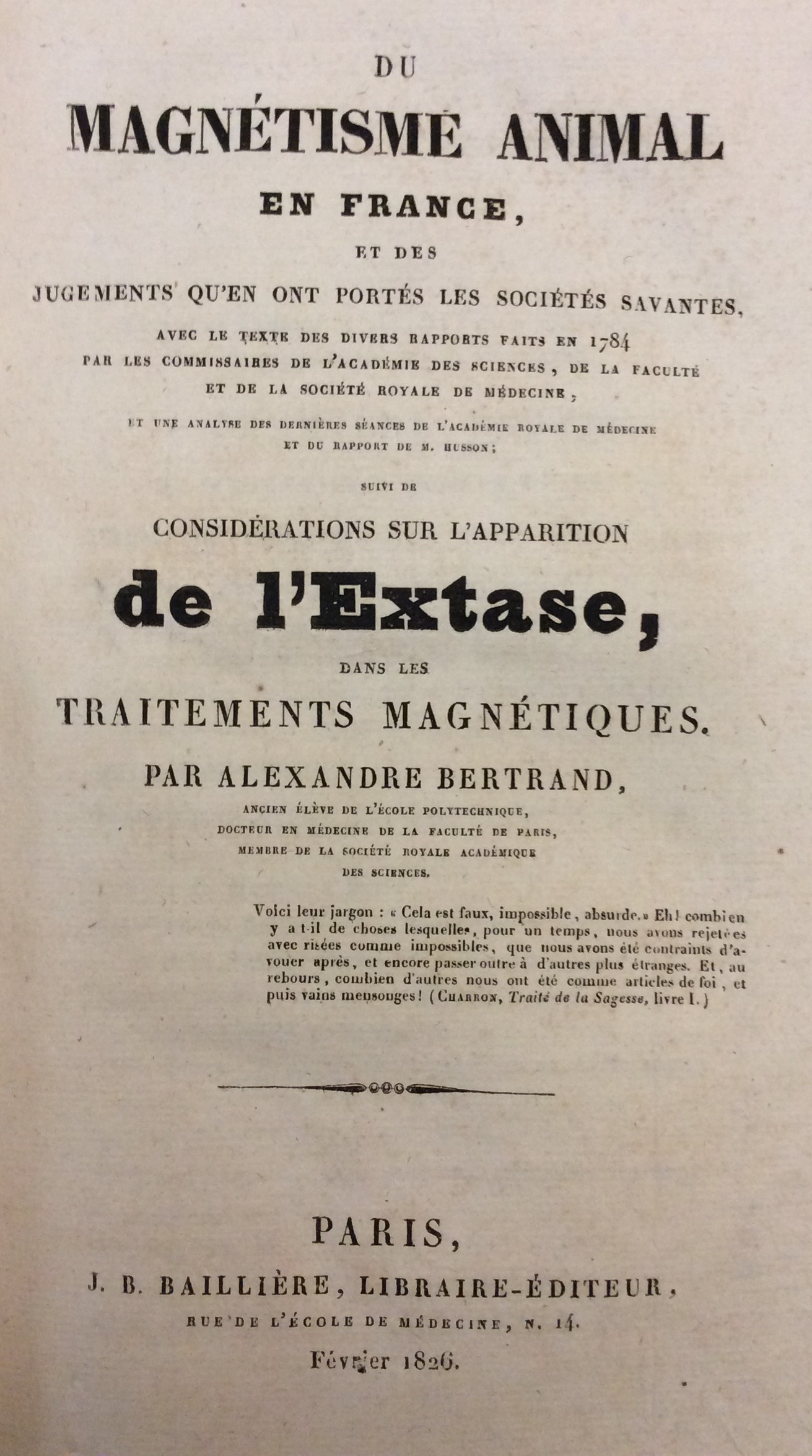 DU MAGNETISME ANIMAL EN FRANCE, ET DES JUGEMENTS QU'EN ONT …