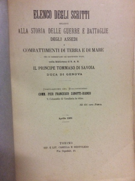 ELENCO DEGLI SCRITTI RELATIVI ALLA STORIA DELLE GUERRE E BATTAGLIE …