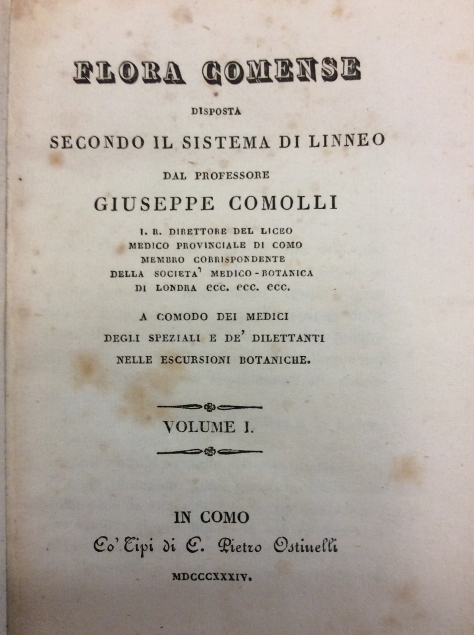 FLORA COMENSE. - Disposta secondo il sistema di Linneo. A …