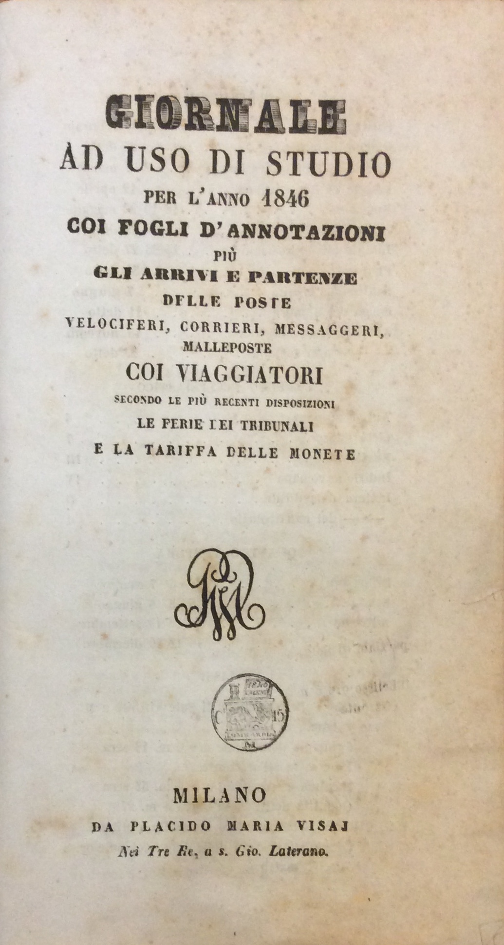 GIORNALE AD USO DI STUDIO PER L'ANNO 1846.