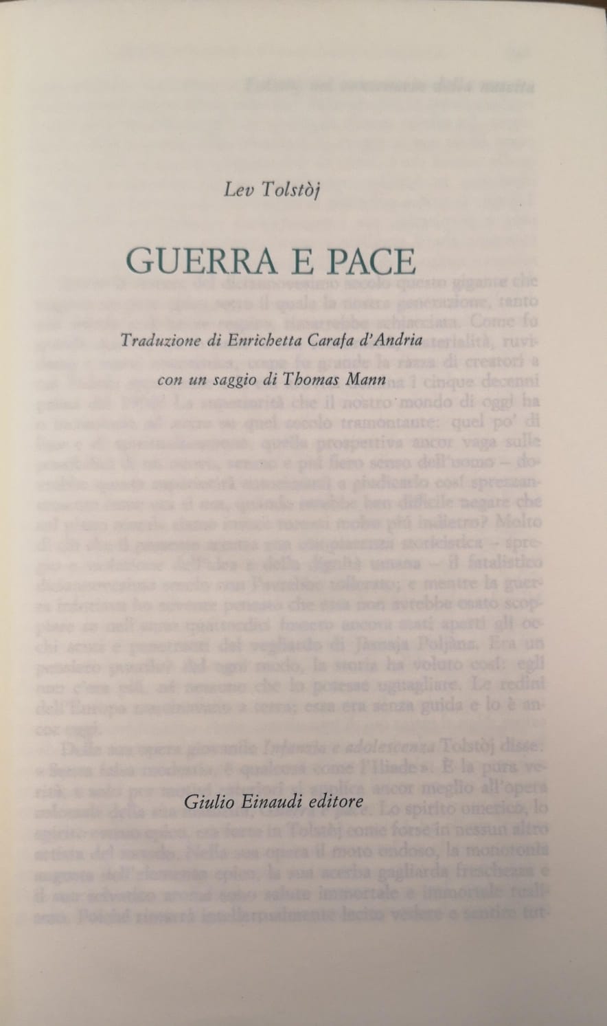 GUERRA E PACE. - Saggio di Thomas Mann; traduzione di …