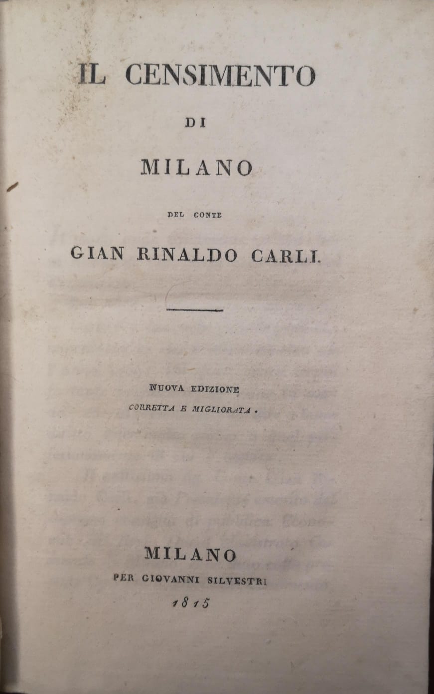 IL CENSIMENTO DI MILANO. - Nuova edizione corretta e migliorata.