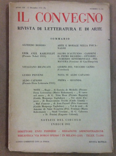 IL CONVEGNO. ANNO XII NUMERO 11 - 12. DICEMBRE 1931. …