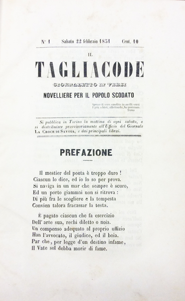 IL TAGLIACODE. - Giornaletto in versi. Novelliere per il popolo …