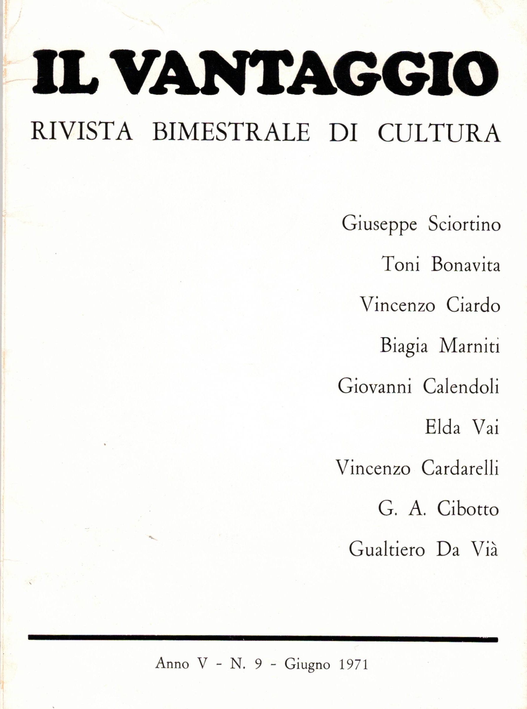IL VANTAGGIO. ANNO V - N. 9, GIUGNO 1971. - …