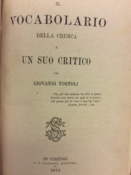 IL VOCABOLARIO DELLA CRUSCA E UN SUO CRITICO.