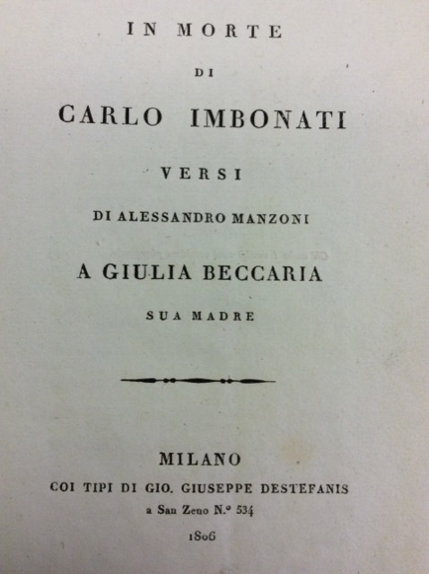 IN MORTE DI CARLO IMBONATI. - Versi di Alessandro Manzoni …