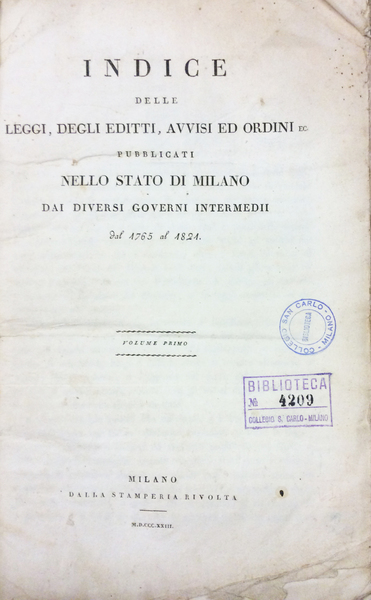 INDICE DELLE LEGGI DEGLI EDITTI AVVISI ED ORDINI EC PUBBLICATI …