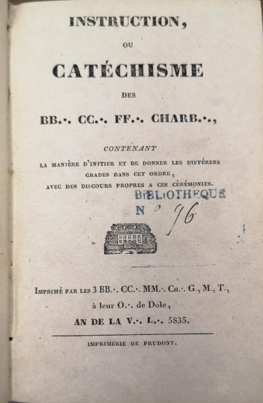 INSTRUCTION, OU CATECHISME DES BB. CC. FF. CHARB. - Contenant …