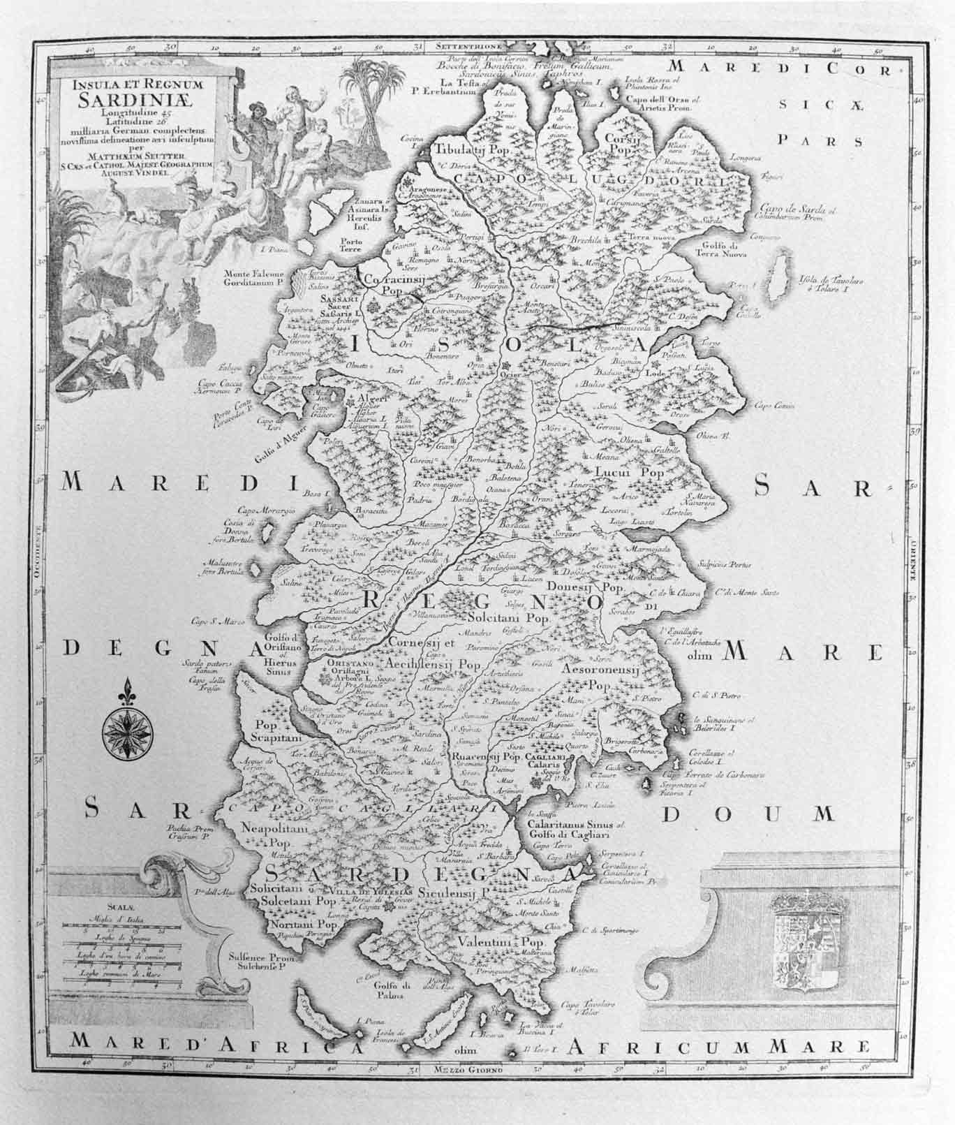 INSULA ET REGNUM SARDINIAE (SARDEGNA). - (Riproduzione di stampa d'epoca).