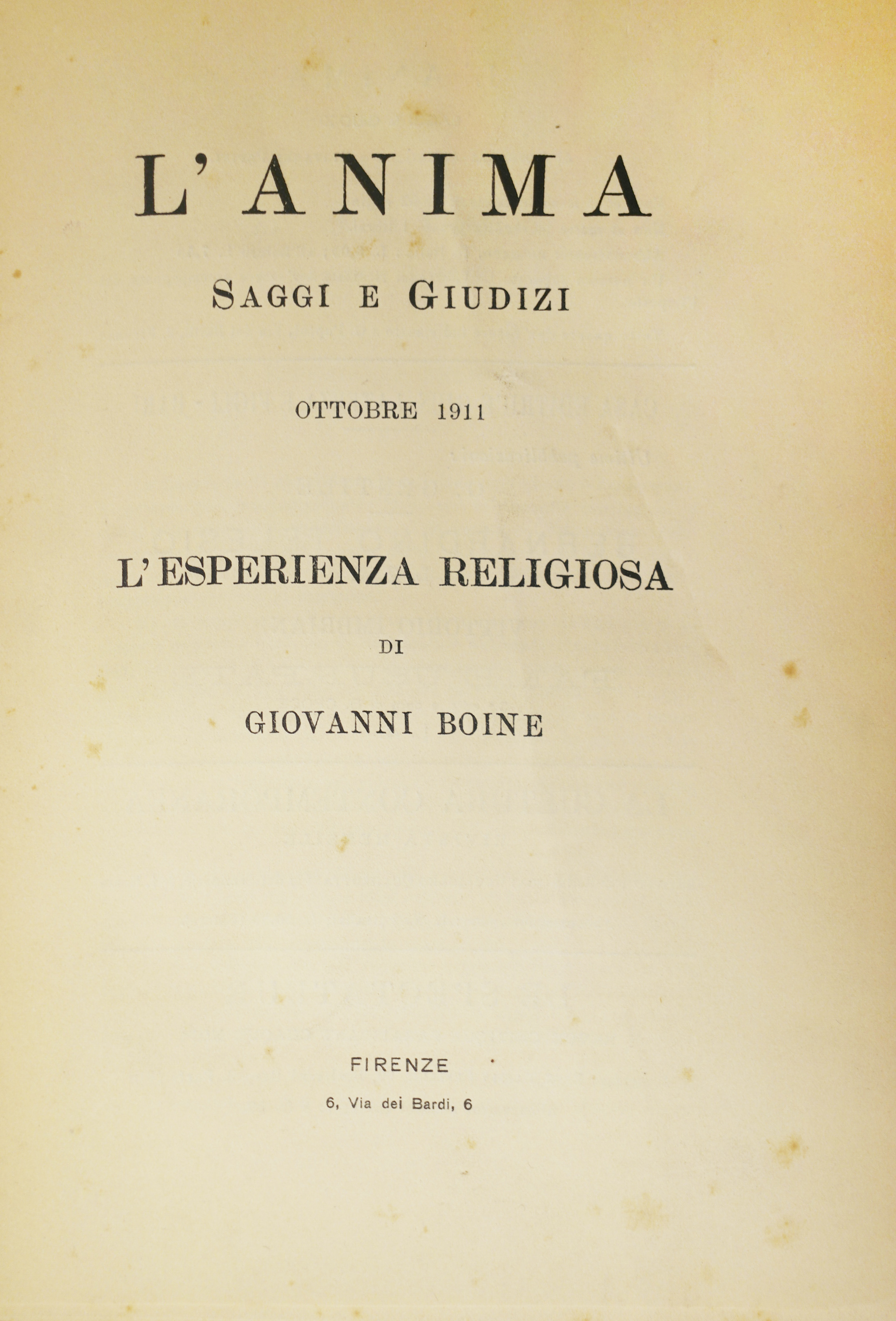 L'ANIMA. - Saggi e giudizi.