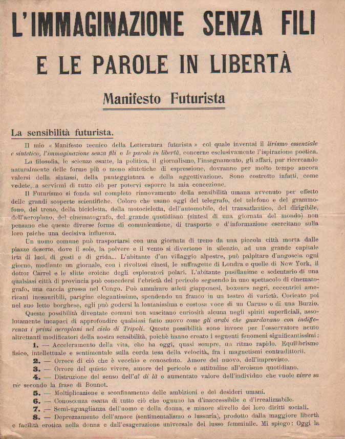 L'IMMAGINAZIONE SENZA FILI E LE PAROLE IN LIBERTA'. - Manifesto …