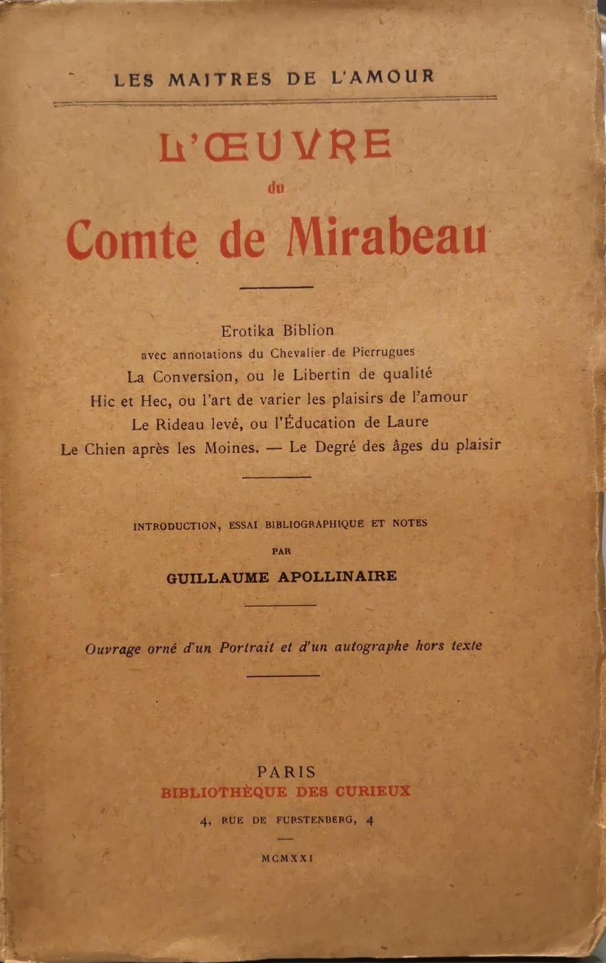 L'OEUVRE DU COMTE DE MIRABEAU. - Introduction, essai bibliographique et …