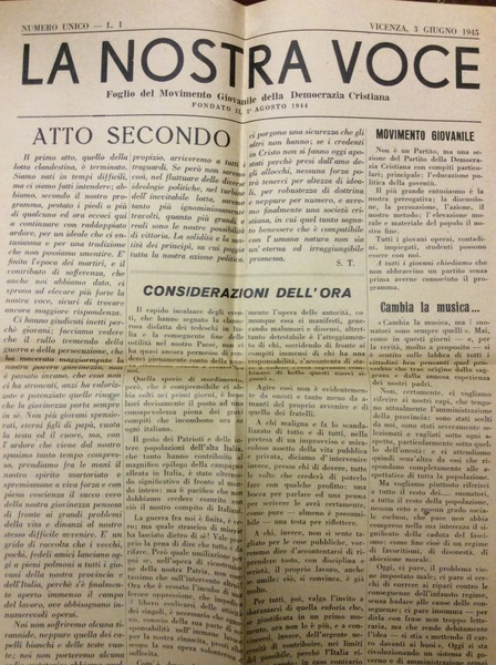 LA NOSTRA VOCE - 3 GIUGNO 1945. NUMERO UNICO. - …
