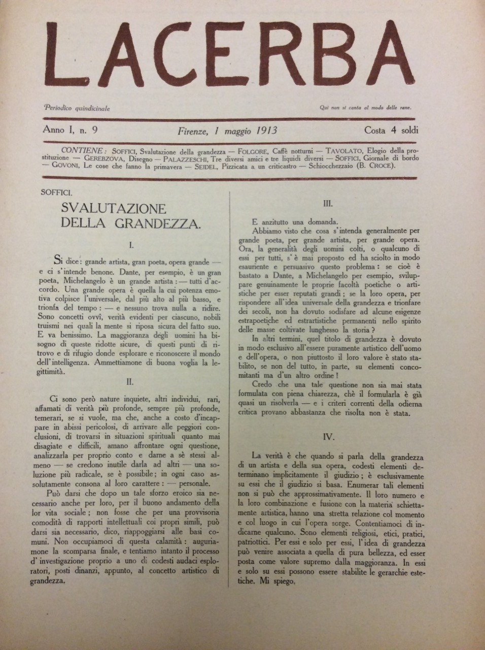 LACERBA. ANNO I - N. 6, 15 MARZO 1913. - …