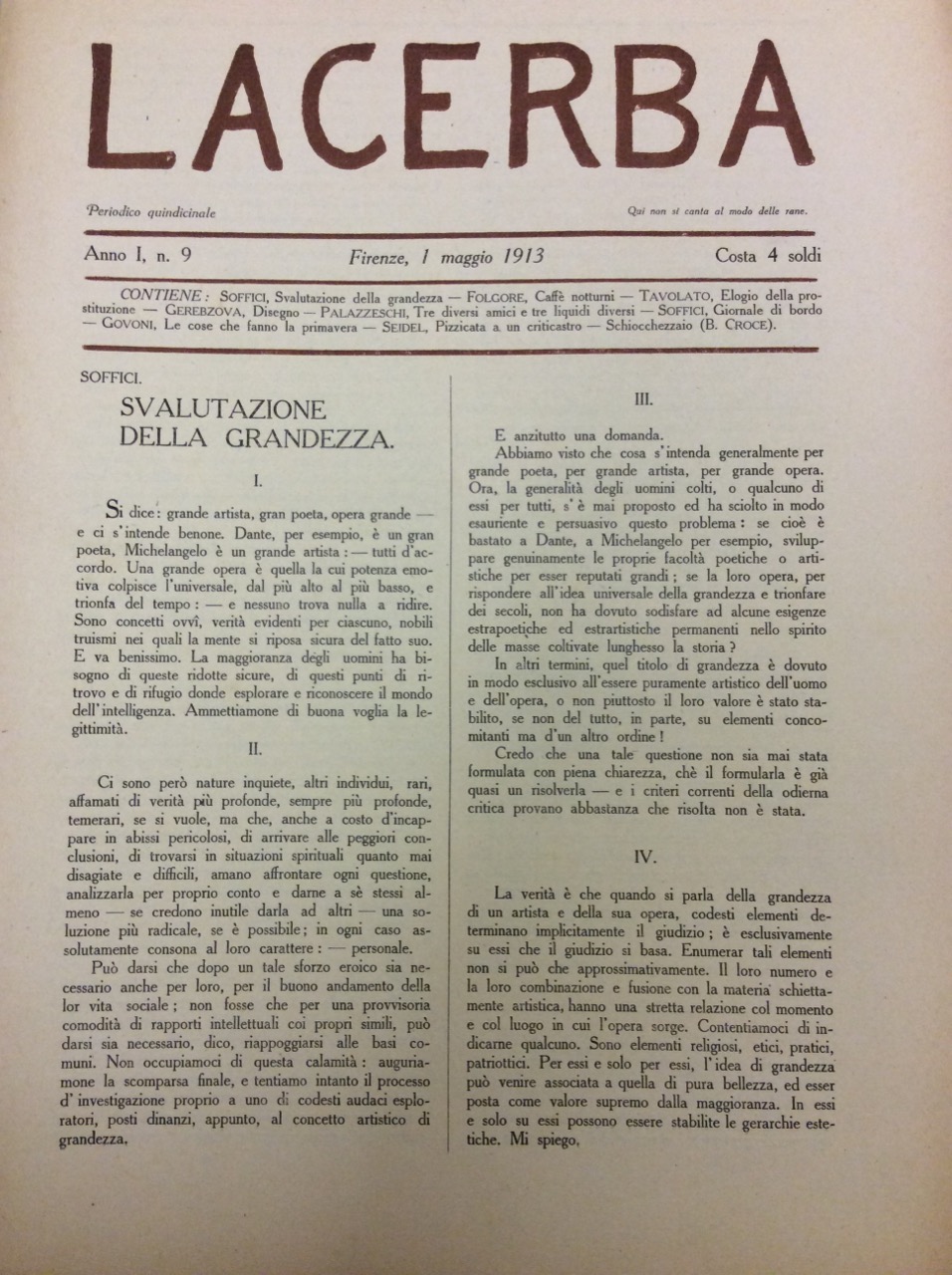 LACERBA. ANNO I - N. 9, 1 MAGGIO 1913. - …