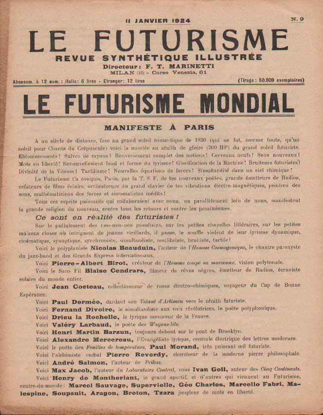 LE FUTURISME. - Revue synthétique illustrée. Directeur: F.T. Marinetti.