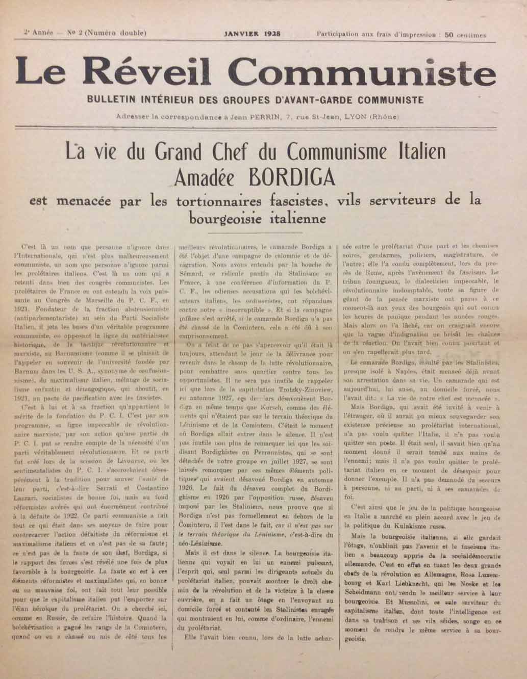 LE REVEIL COMMUNISTE. - Bulletin intérieur des groupes d'avant-garde communiste.