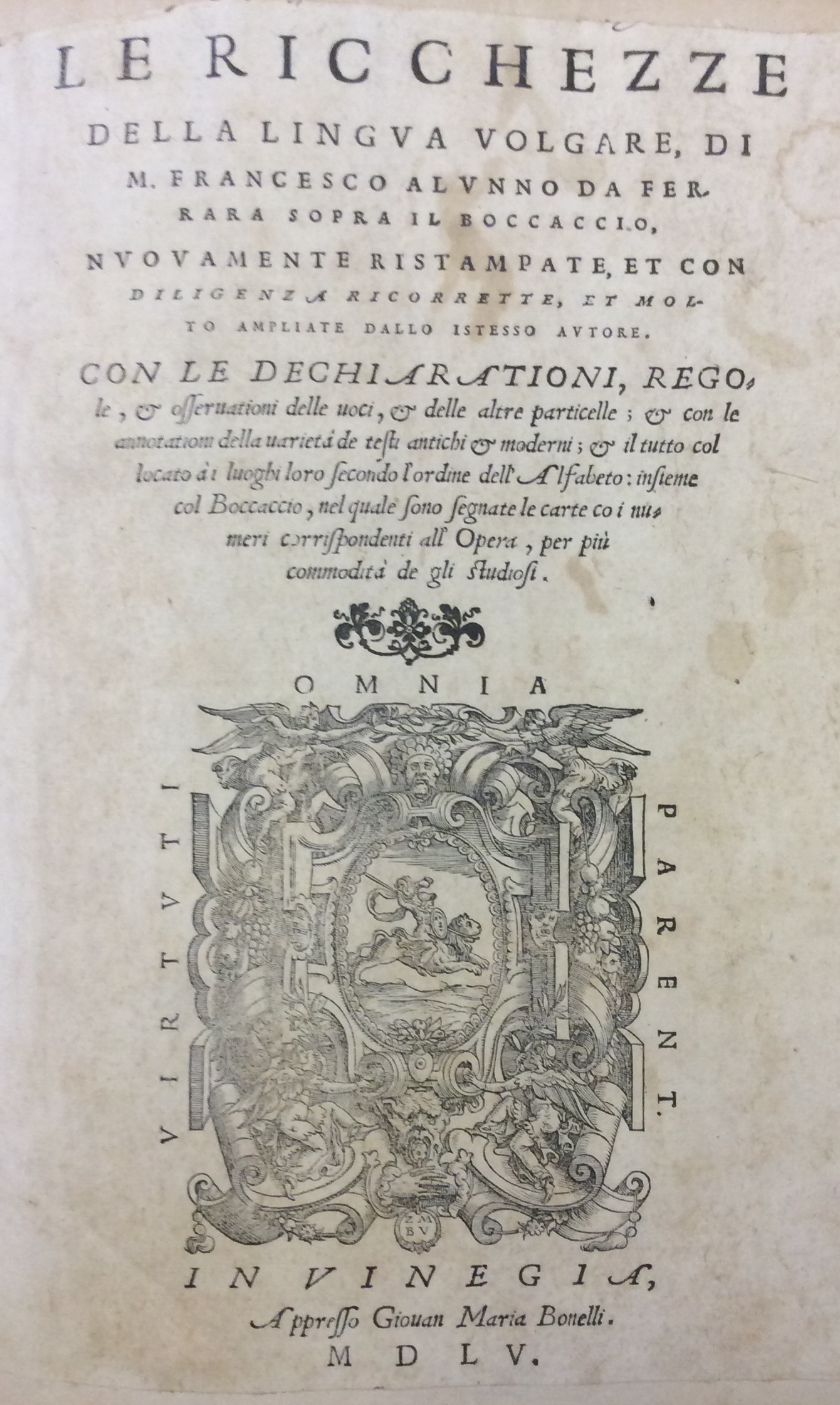 LE RICCHEZZE DELLA LINGUA VOLGARE SOPRA IL BOCCACCIO. - Nuovamente …