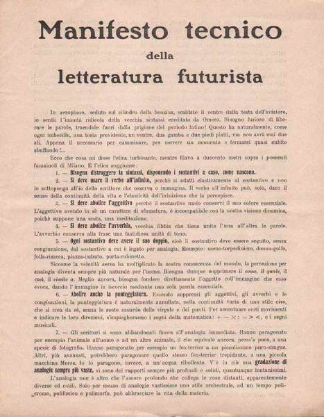 MANIFESTO TECNICO DELLA LETTERATURA FUTURISTA.