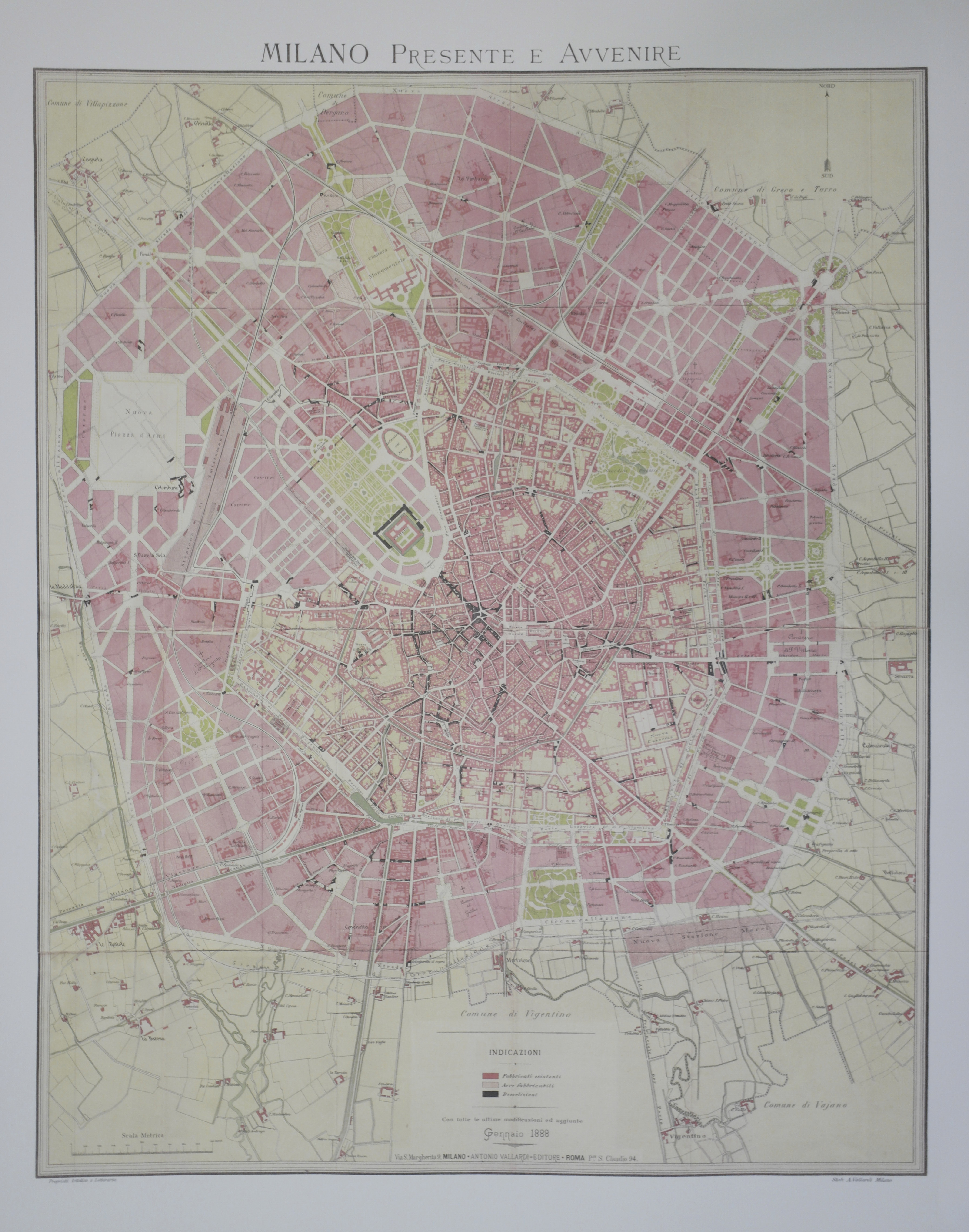 MILANO PRESENTE E AVVENIRE. 1888. - (Riproduzione di stampa d'epoca).