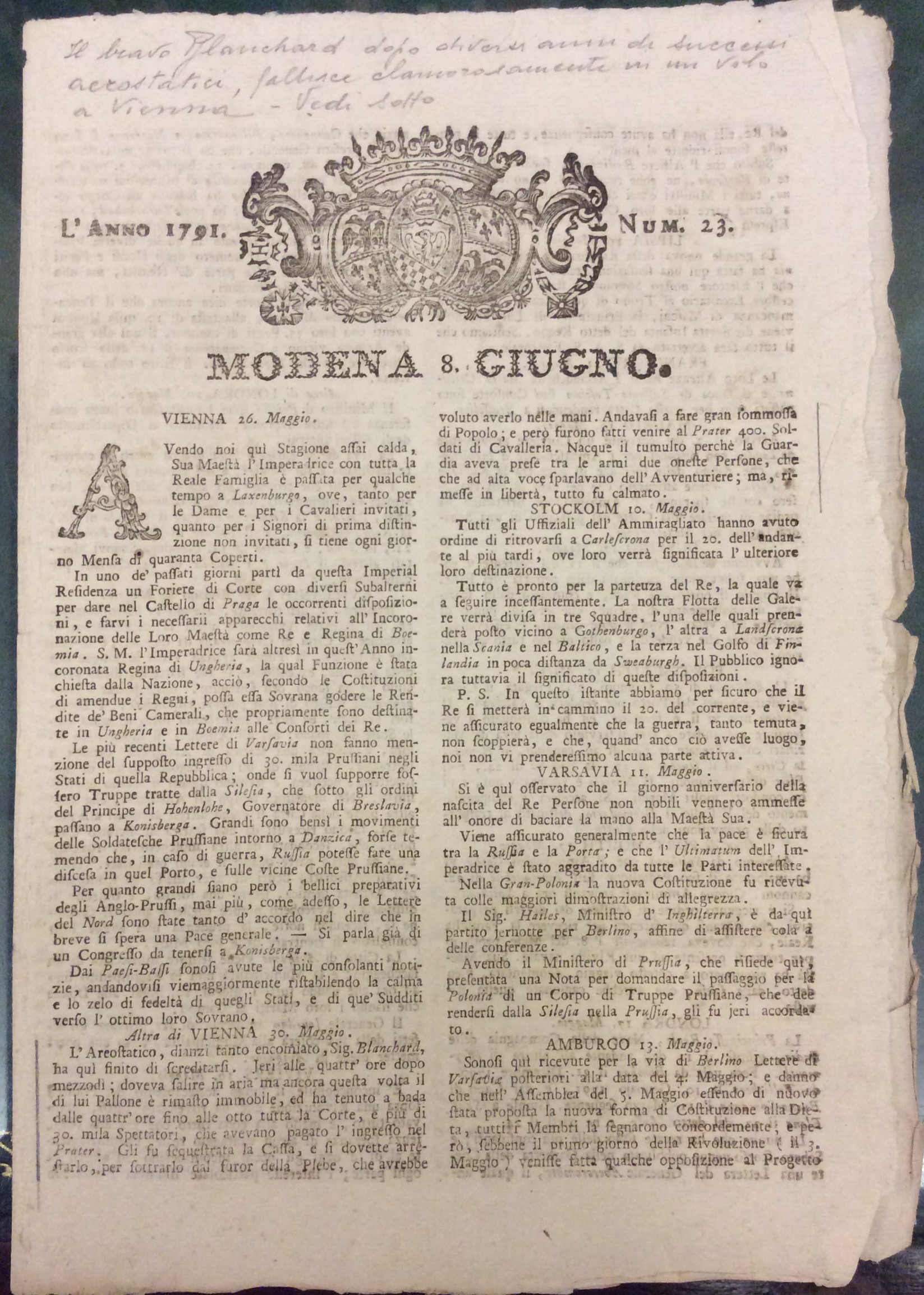 MODENA. N. 23 - 8 GIUGNO L'ANNO 1791.