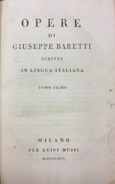 OPERE. - Scritte in lingua italiana.
